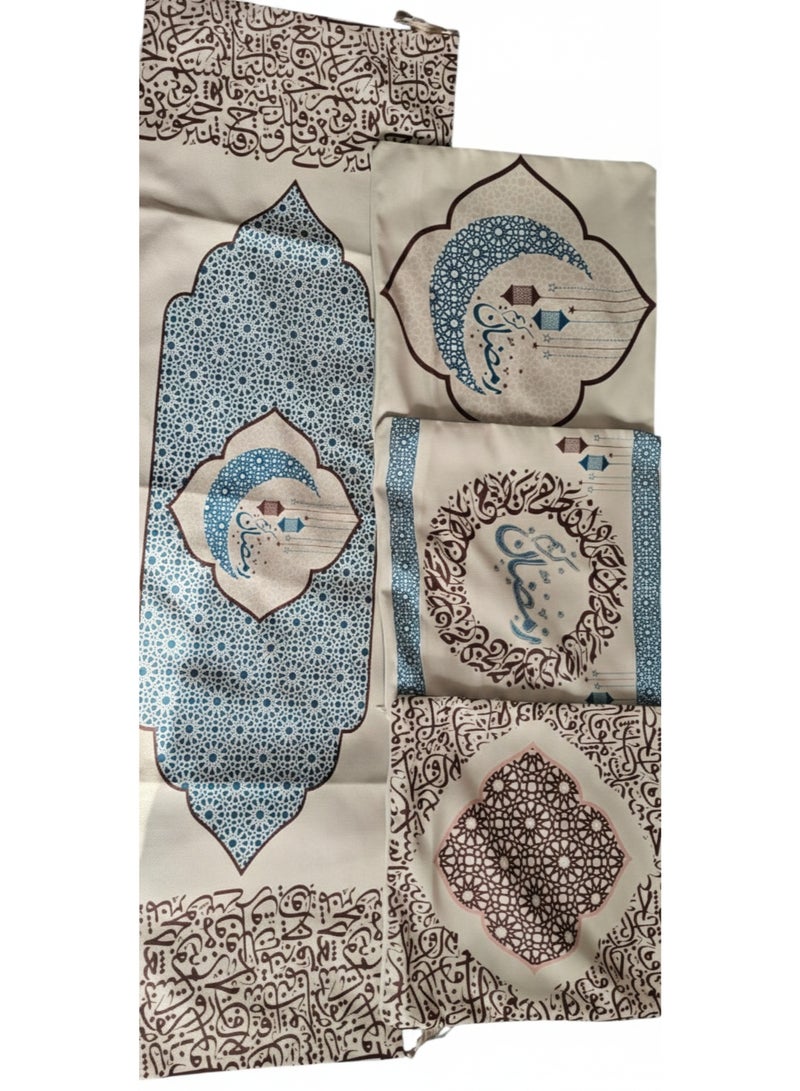 i diD 4-Piece Ramadan Velvet Decor Set: Runner (140 X 42cm) & 3 Cushion Covers (42 X 42cm) - Elegant Calligraphy Design - Image 2